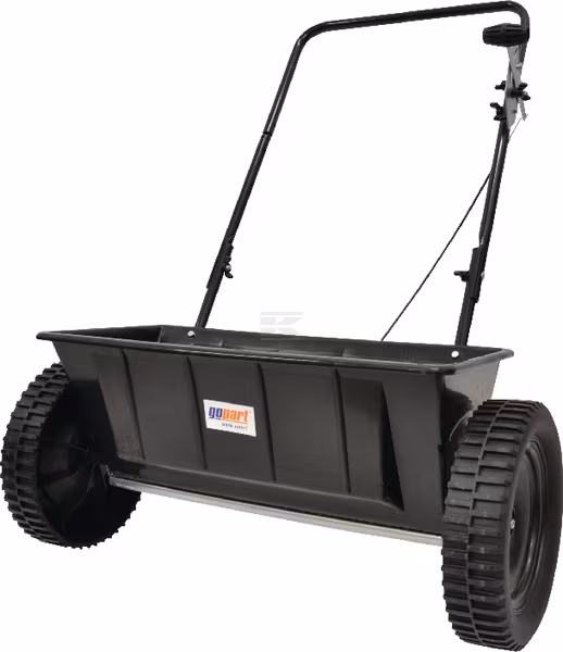Gopart manuele strooiwagen 25 liter met stevige bak en grote wielen voor nauwkeurig strooien van zout, zand, mest en granulaat.