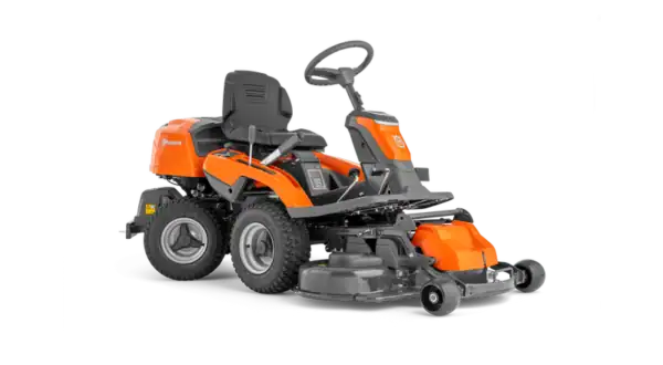 Husqvarna R 214Ts zitmaaier met frontmaaidek op gazon, wendbaar rond bomen en geschikt voor middelgrote tuinen